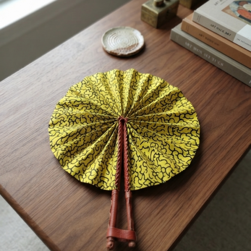 Waxprint & Leather Handfan