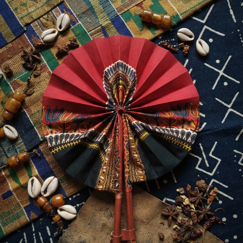 Waxprint & Leather Handfan
