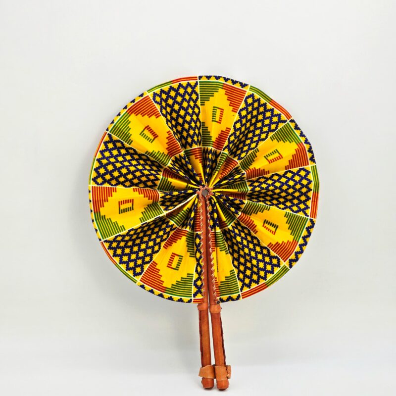 Waxprint and Leather Handfan