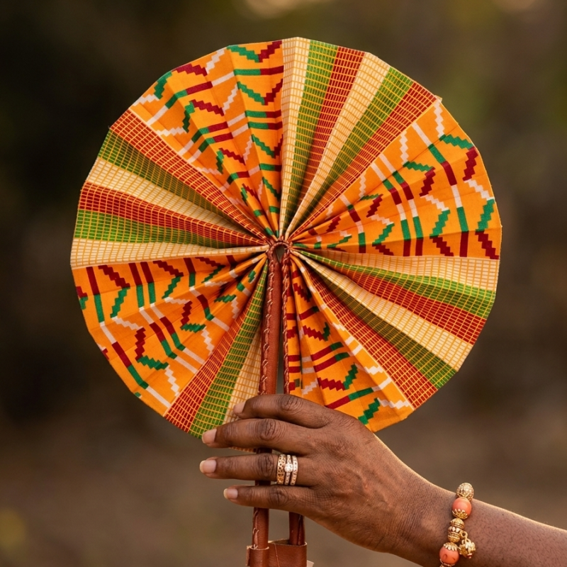 Waxprint & Leather Handfan