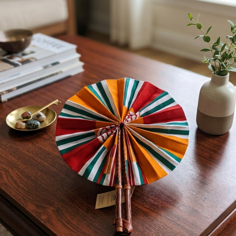 Waxprint & Leather Handfan