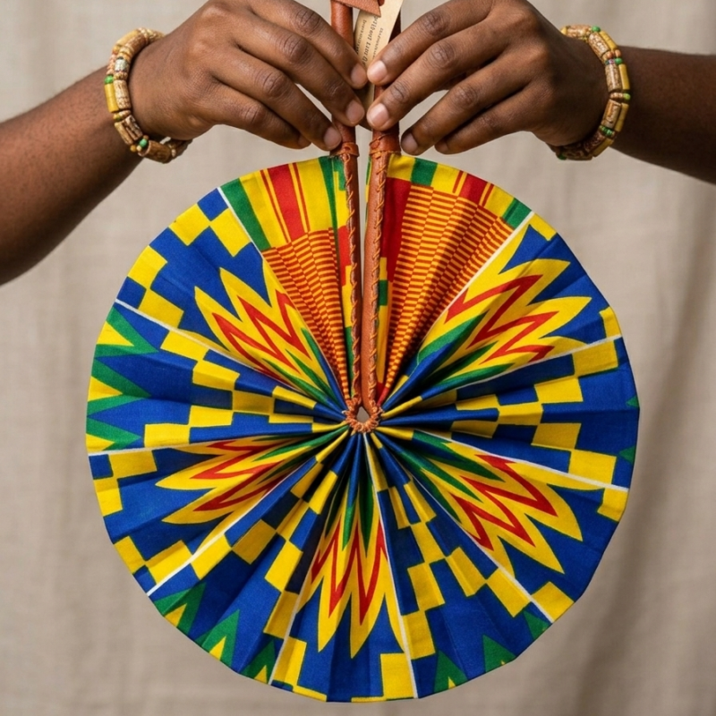 Waxprint & Leather Handfan