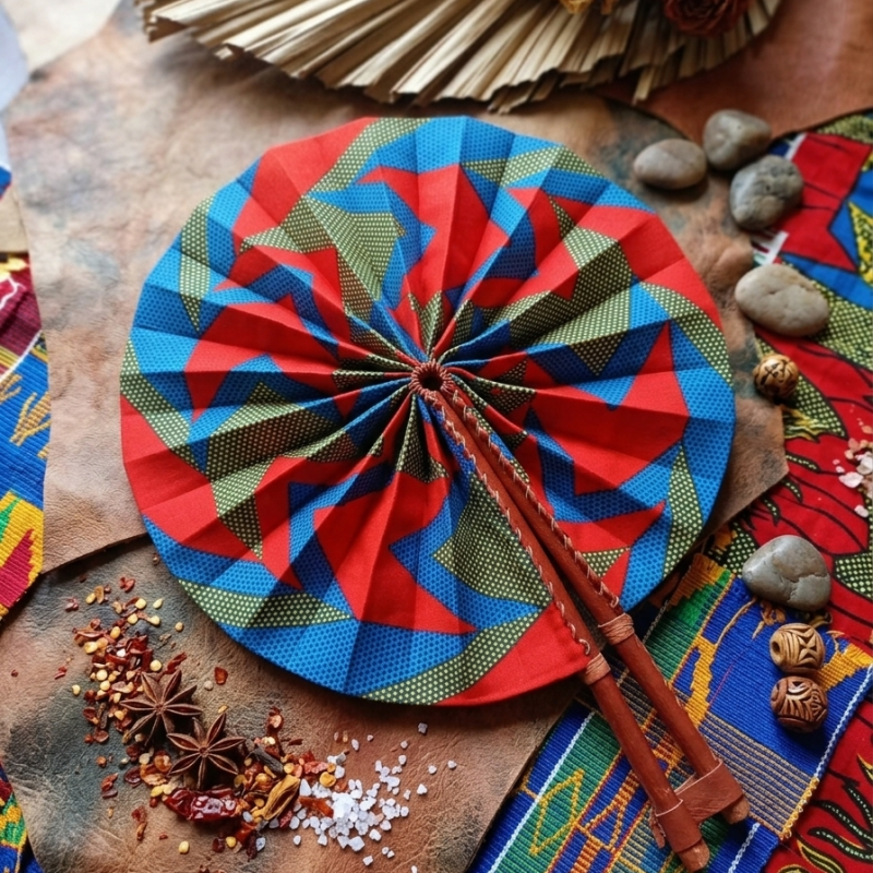 Waxprint & Leather Handfan