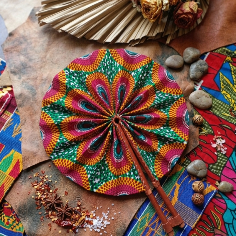Waxprint & Leather Handfan