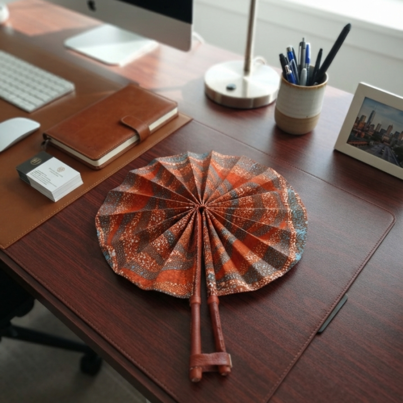 Waxprint & Leather Handfan