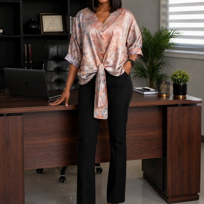 Silk Tye-Dye Front Tie Top