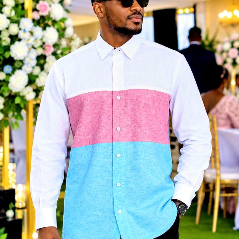 Color block Linen Men's Shirt - Long Sleeves